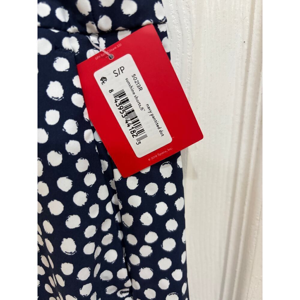 SPANX Women's Shorts Small Navy Blue White Polka Dot Pull On Stretch Comfort NWT - Picture 7 of 7